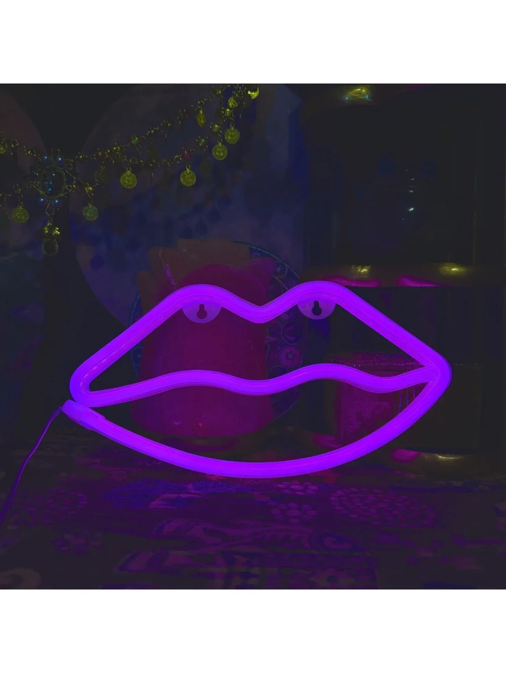 Pink Neon Light Sign Lips Kisses LED Light